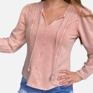 Anthropologie Maeve Puff Shoulder Tassel Tie Top in Light Pink